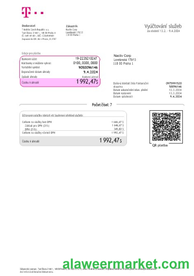 Czech Republic T Mobile business  utility bill Word and PDF template (2)